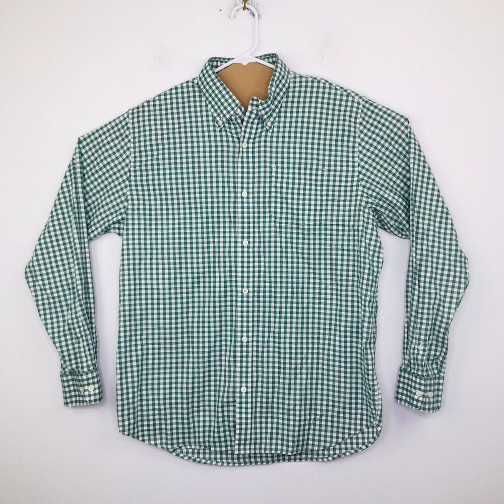 Mountain Khakis Men's Large Shirt Green White Gingham Long Sleeve Button Up CJ23